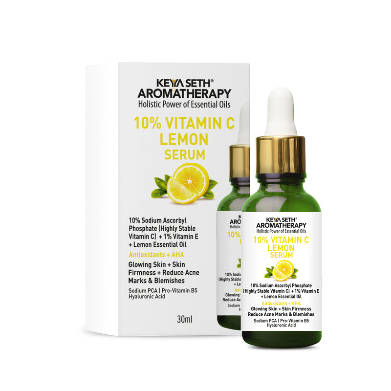 10% Vitamin C Lemon Serum, Sodium Ascorbyl Phosphate + Vitamin E & Lemon Essential Oil, Antioxidants + AHA, Glowing Skin & Firmness, Reduces Acne Marks