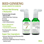 Korean Red Ginseng Hair Growth Serum, Blocks DHT, Pentavitin, Caffeine, Vitamin B5, Hydration, Nourishes Hair Follicles & Scalp, Antioxidant