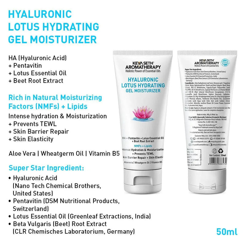 Complete Hydrating & Plumping Kit: Hyaluronic Lotus Face Wash, 1.5% Serum, Gel Moisturizer with 2% Pentavitin + Parsol HS, SPF 30+++ Sunscreen for Intense Hydration & Skin Barrier Repair