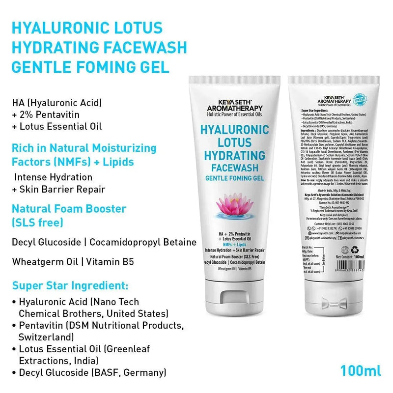 Complete Hydrating & Plumping Kit: Hyaluronic Lotus Face Wash, 1.5% Serum, Gel Moisturizer with 2% Pentavitin + Parsol HS, SPF 30+++ Sunscreen for Intense Hydration & Skin Barrier Repair