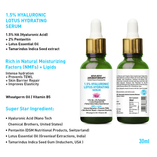 1.5% Hyaluronic Lotus Hydrating Serum, 2% Pentavitin + Tamarind Extract, NMFs + Lipids, Skin Barrier Repair, Improves Elasticity, Prevents TEWL