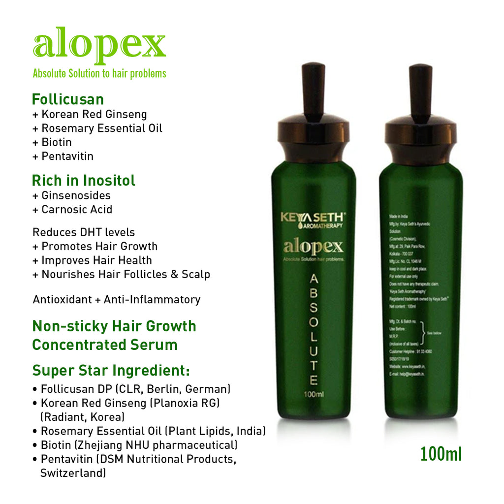Alopex Absolute, for Acute Hair Fall & Hair Growth Water Based Solution Enriched with Korean Red Ginseng Vitamin H (Biotin) & Vitamin E, B3 & B5