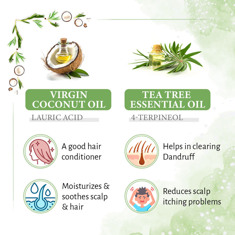 Rosemary Tea Tree Coconut Hair Growth Serum, Biotin Caffeine Vitamin E B5, Blocks DHT, Hair fall Control, Dandruff Soothing, Essential Oil