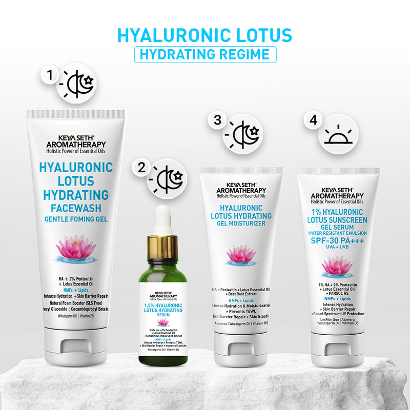 1% Hyaluronic Lotus Sunscreen Aqua GEL Serum, SPF 30 UVA + UVB, 2% Pentavitin + Parsol HS, NMFs + লিপিড, জল প্রতিরোধী + ত্বক বাধা মেরামত