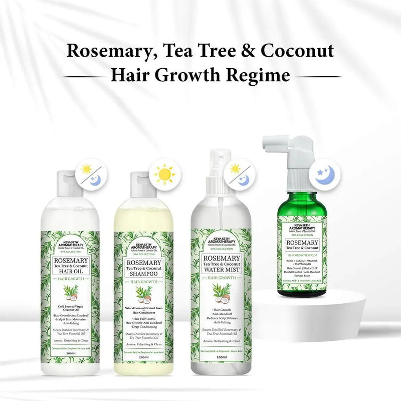 Rosemary Tea Tree Coconut Hair Growth Serum, Biotin Caffeine Vitamin E B5, Blocks DHT, Hair fall Control, Dandruff Soothing, Essential Oil - Keya Seth Aromatherapy