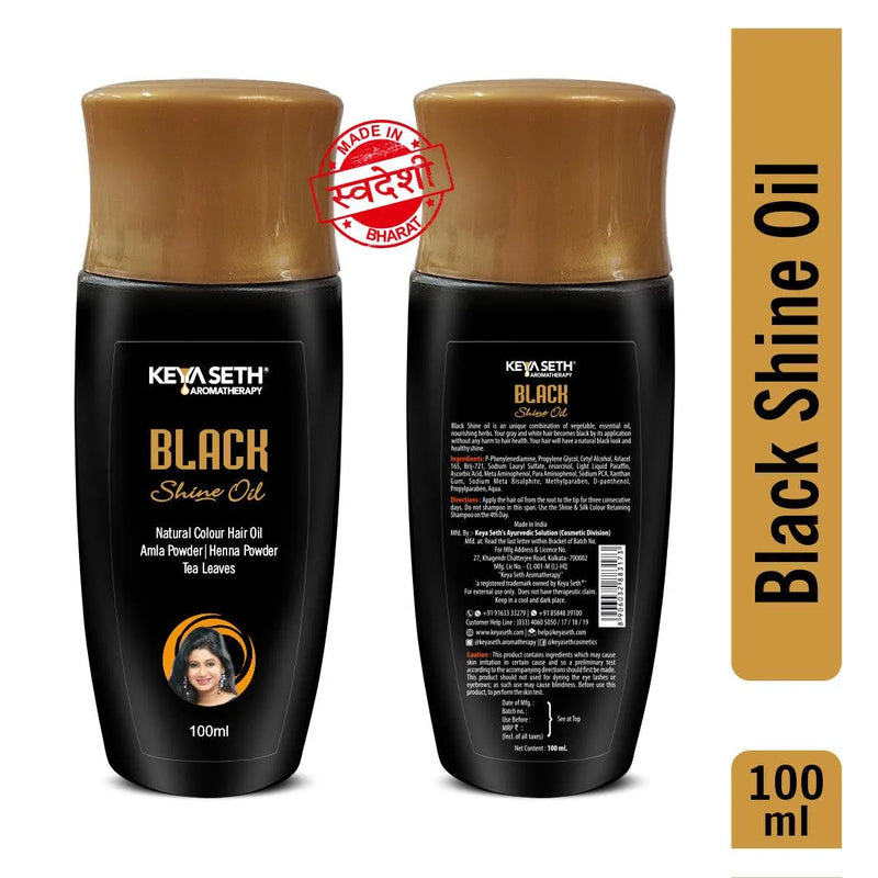 Black Shine Oil, Natural Hair Color for Gray & White Hair with Essential Oil & Herbs Extract for Men & Women- Ammonia Free, Hydrogen Peroxide Free, Hair Treatment, Keya Seth Aromatherapy