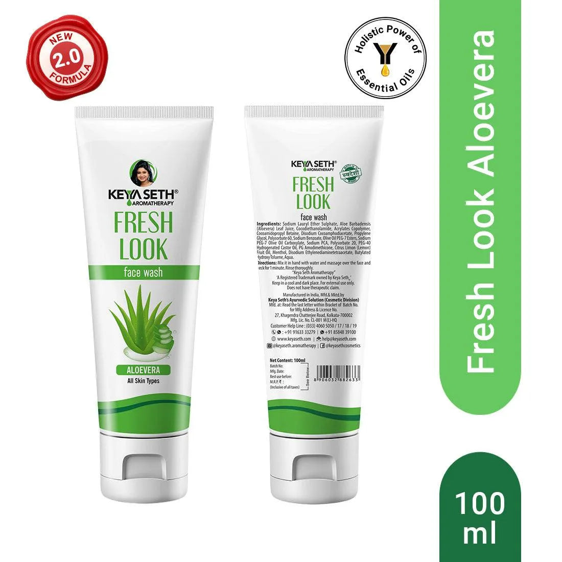 Fresh Look Aloe Vera Face Wash, with Lemon Essential Oil, Mild Hydrating, Moisturizing, Foaming, All Skin Types, Face wash, Facial Cleansers, Keya Seth Aromatherapy