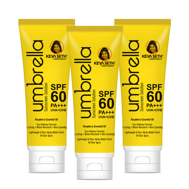 Umbrella Sunscreen Solution SPF 60, Broad Spectrum Protection, No White Cast, Lightweight Matte Finish with Raspberry Oil - Keya Seth Aromatherapy