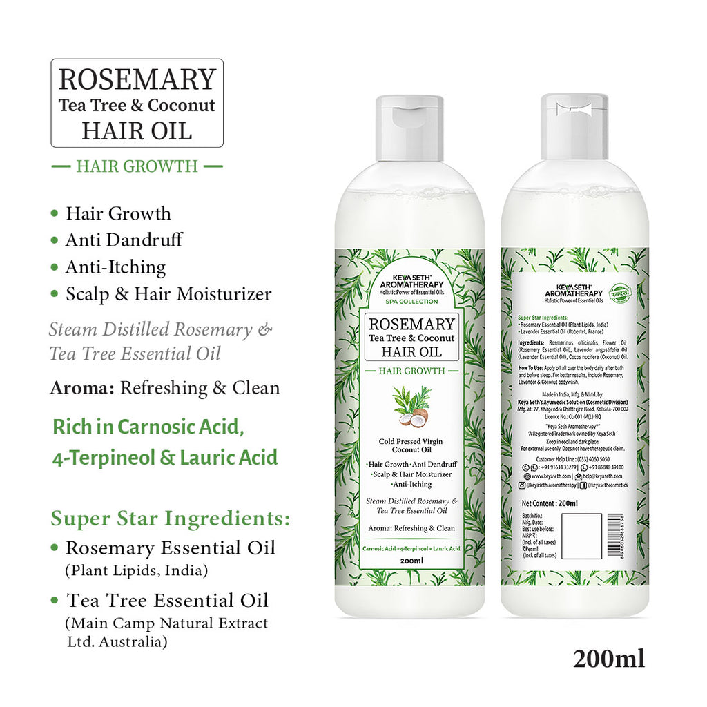 Rosemary Tea Tree Coconut Hair Oil, Hair Growth Anti Dandruff & Itching Nourishment & Moisturizer, Distilled Essential Oil