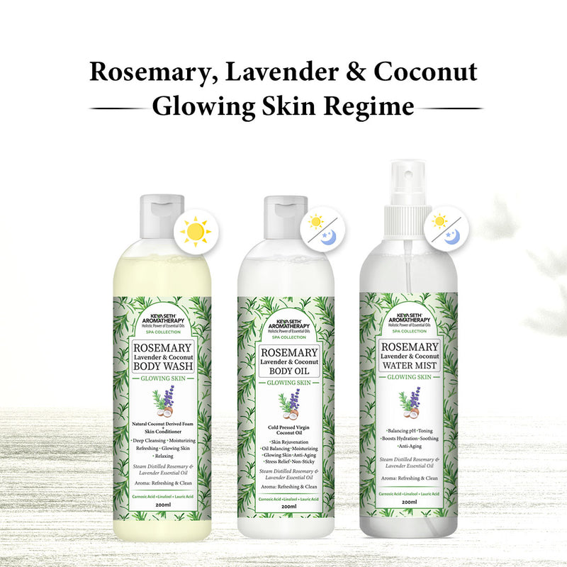 Rosemary Lavender Coconut Body Oil, Glowing Skin, Moisturizing Refreshing Aroma, Non Sticky Anti Aging, Essential Oil