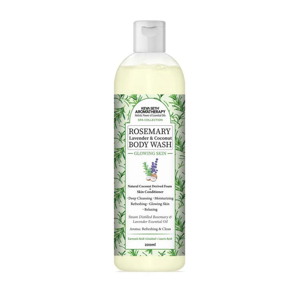 Rosemary Lavender Coconut Body Wash, Glowing Skin Moisturizing & Refreshing, Natural Coconut Derived Foaming + Conditioner, Essential Oil - Keya Seth Aromatherapy