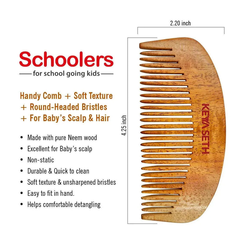 Schoolers Neem Wood Comb for Babies & Kids: Organic, Soft Bristles, Natural Grooming for Hair Growth, Scalp-friendly, Anti-Static, Handmade for Gentle Care of Delicate Scalp