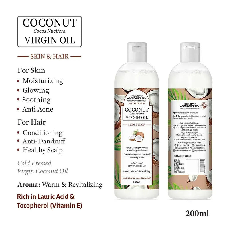 Virgin Coconut Oil, Skin & Hair, Cold Pressed, Moisturizing, Glowing, Soothing Nourishment Anti Dandruff, Rich in Lauric Acid & Vitamin E