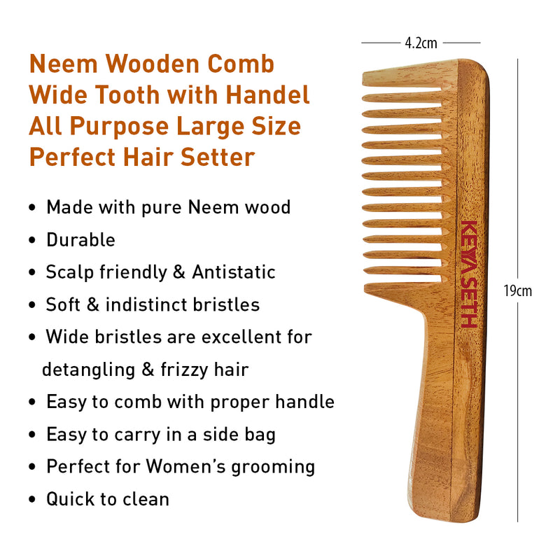 Handmade Neem Wooden Comb for Women: Detangling, Anti-Static, Promotes Hair Growth, Control Frizz, Perfect for Hair Partition, Suitable for All Hair Types Wide Tooth with Handle & Tail Comb Combo