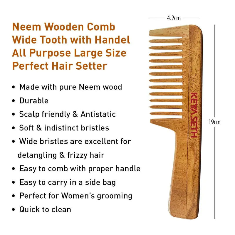 Handmade Neem Wooden Comb for Women Detangling, Anti-Static, Frizz Control, Hair Growth, Suitable for All Hair Types Dual Tooth & Large Size Wide Tooth with Handles Combo