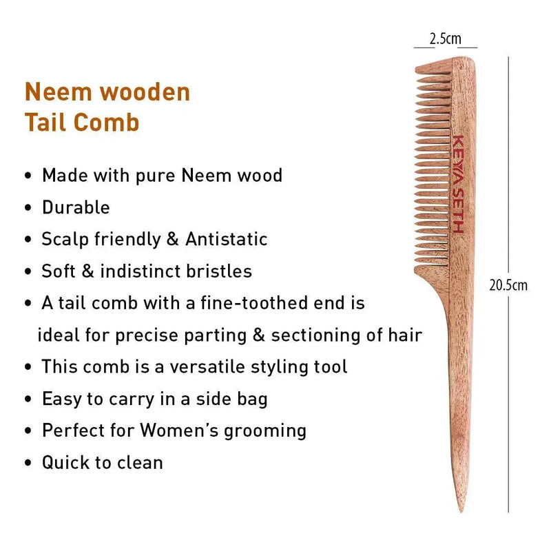 Handmade Neem Wooden Comb for Women: Detangling, Anti-Static, Promotes Hair Growth, Control Frizz, Perfect for Hair Partition, Suitable for All Hair Types Wide Tooth with Handle & Tail Comb Combo