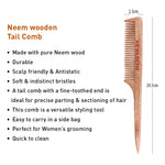 Handmade Neem Wooden Comb for Women: Detangling, Anti-Static, Promotes Hair Growth, Control Frizz, Perfect for Hair Partition, Suitable for All Hair Types Wide Tooth with Handle & Tail Comb Combo