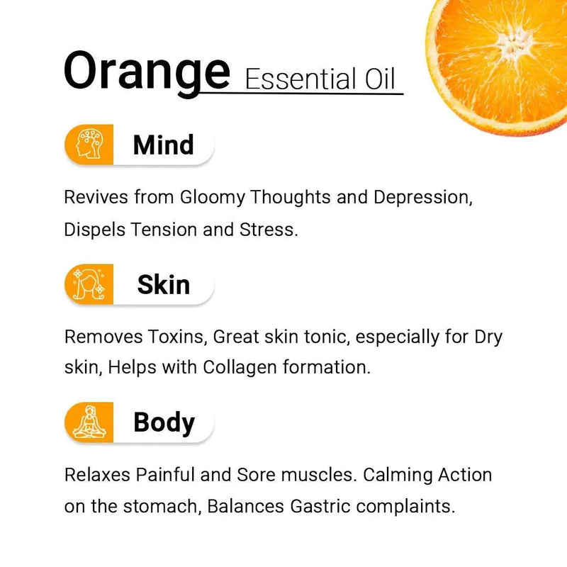 Orange Essential Oil, Therapeutic, Pure & Natural, Refreshing Citrus Fragrance, Antidepressant & Excellent Skin tonic, 10ml - Keya Seth Aromatherapy