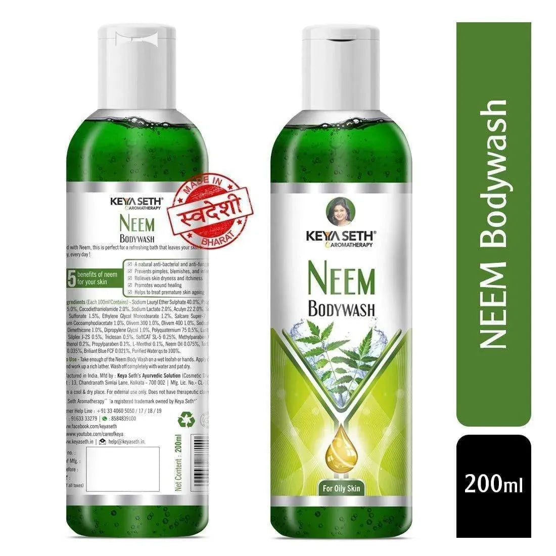 Neem Bodywash Gel Enriched with Pure Neem Essential Oil & Olive Extract -Natural Anti Acne & Pimple Unisex for Oily Skin